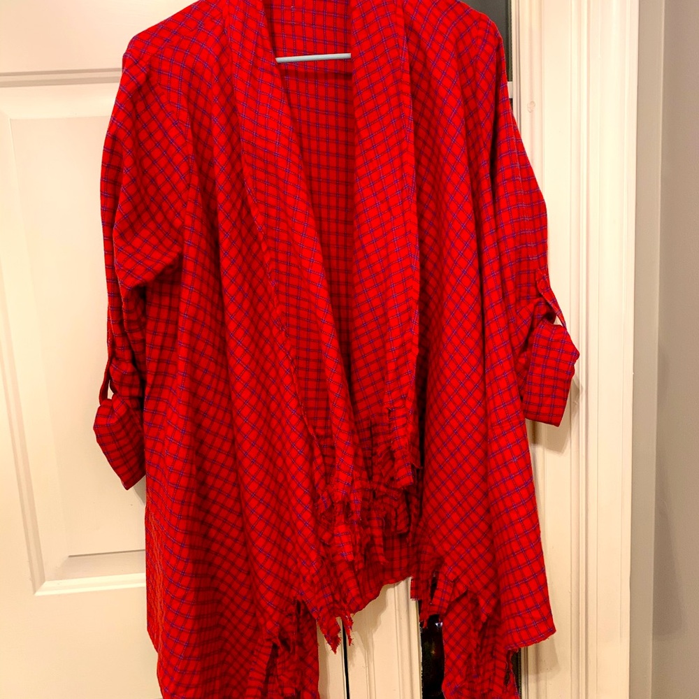 Women’s red and blue checked cardigan
